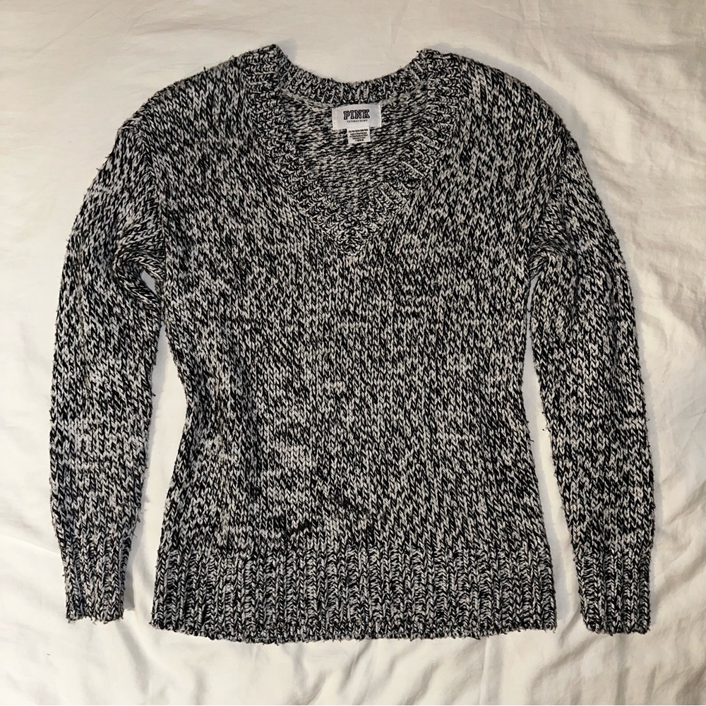 ♥️ Victoria’s Secret Pink V-Neck Knit Sweater Jumper Heather Grey XS